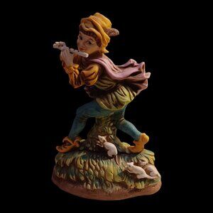 Vtg Rare Lefton Pied Piper Porcelain Music Box Figurine Japan 9" Working Plays